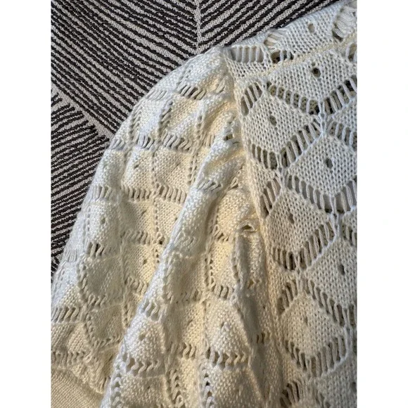 Ivory Knit Dress Short Sleeve Mock Neck Diamond Pattern‎ L - Picture 4 of 10